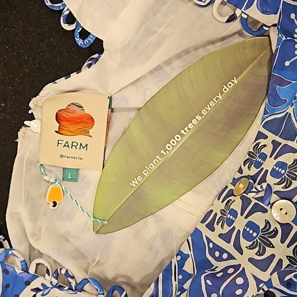 💕FARM RIO💕 Blue Tile Dream Short Sleeve Blouse ~ Floral Large L NWT *DAMAGED* - Picture 14 of 16